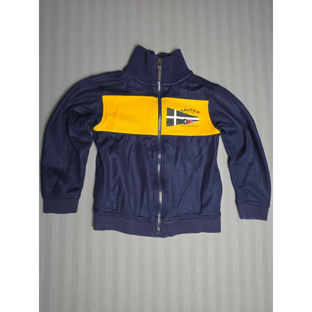 Nautica Kids Navy Blue Yellow Stripe Sailing Club Track Jacket 5T N230571X